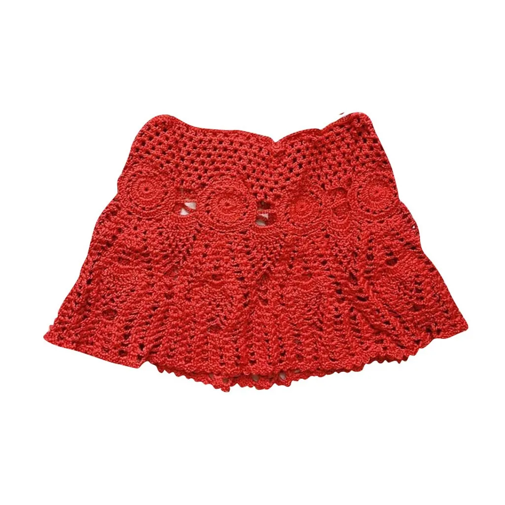 

Women's Sexy Hollow Out Short Skirt Beach Knitting Cover Up Wrap Skirts Bohemian Knitting Mini Skirts Femme Beachwear Clothes