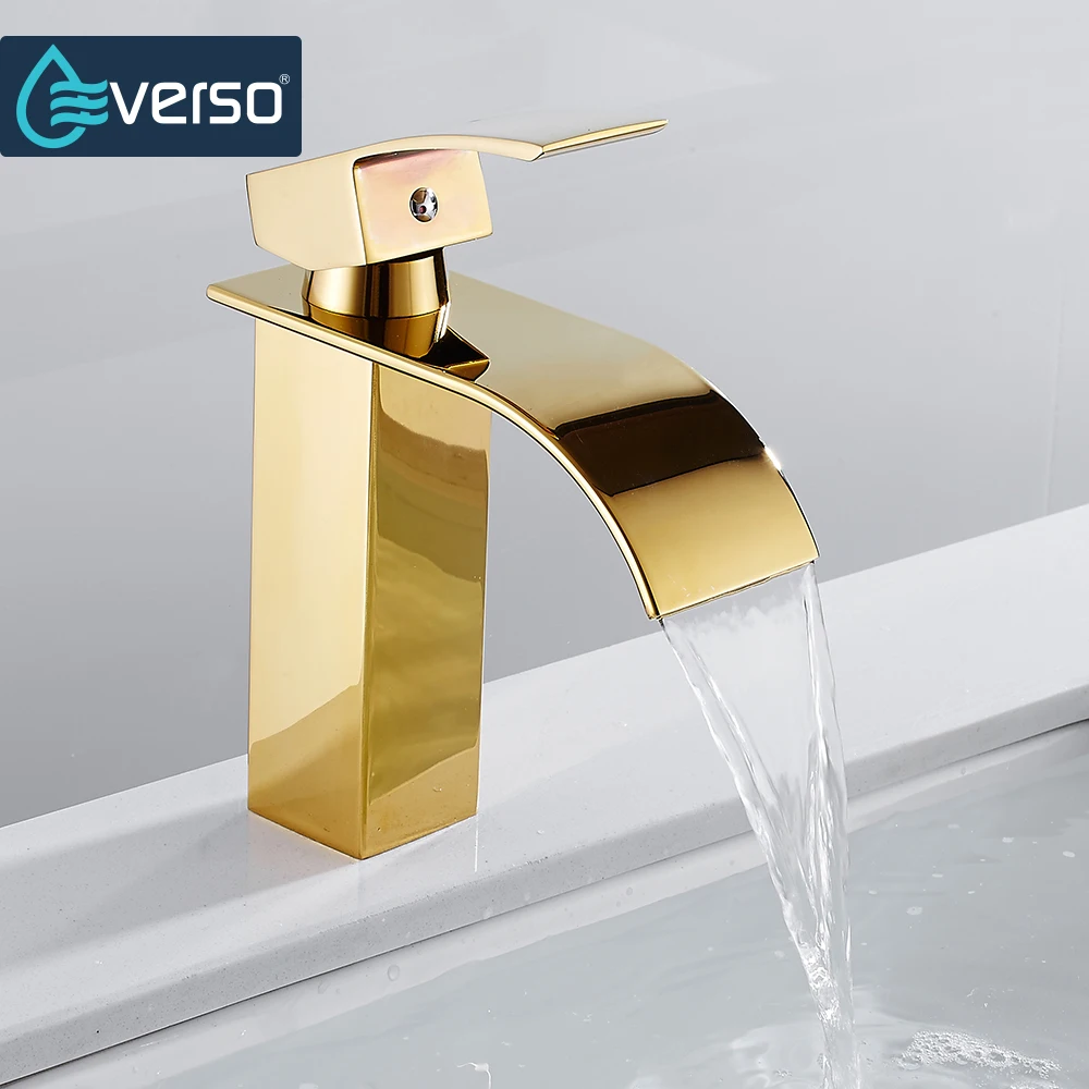 Смеситель для раковины Водопад золотой кран ванной комнаты хромированный