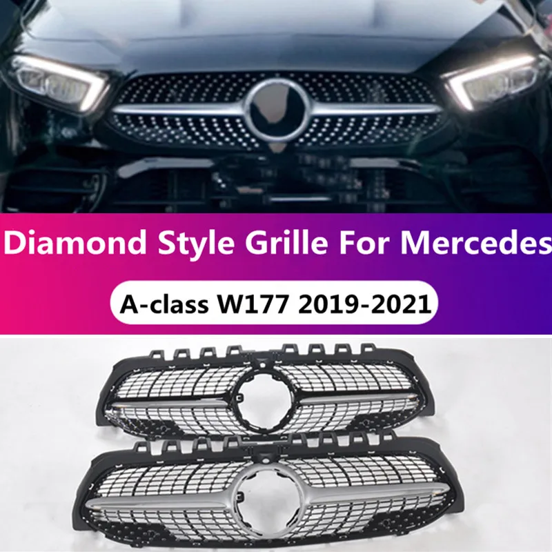 

Сетчатые решетки для капота решетки радиатора для Mercedes A Class W177 2019 2020 2021 алмазные центральные решетки A180 A200 гоночный гриль