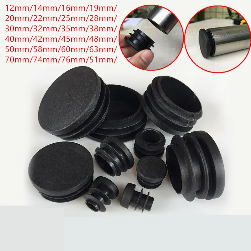 Black Round Plastic Blanking End Cap Tube Pipe Inserts Plug Bung Insert Stopper For Chair Leg Pipe tapon tubo redondo