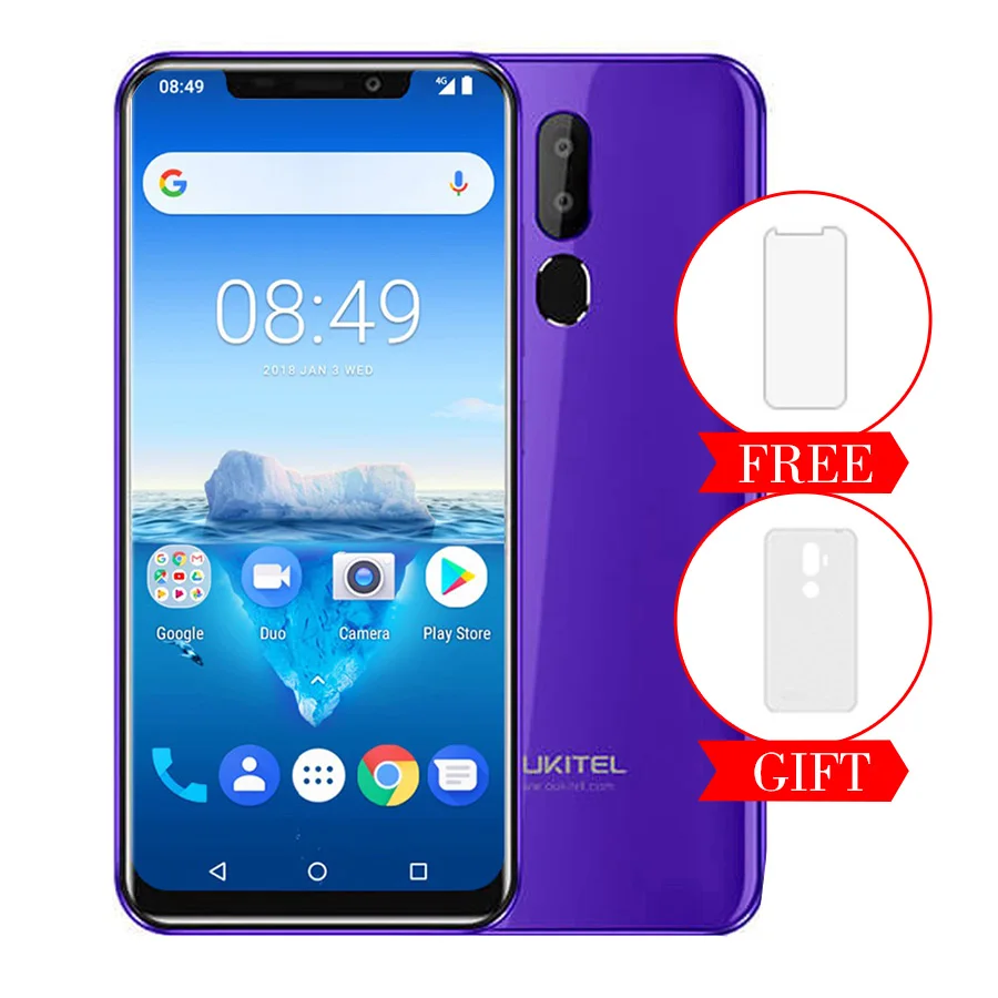 Purple OUKITEL C12 Pro 4G 6,1" 19:9 Android 8,1 Face ID 3300 мАч MT6739 четырехъядерный 2 Гб ОЗУ 16 Гб ПЗУ 8МП+ 5Мп отпечаток пальца мобильный телефон - Цвет: Purple