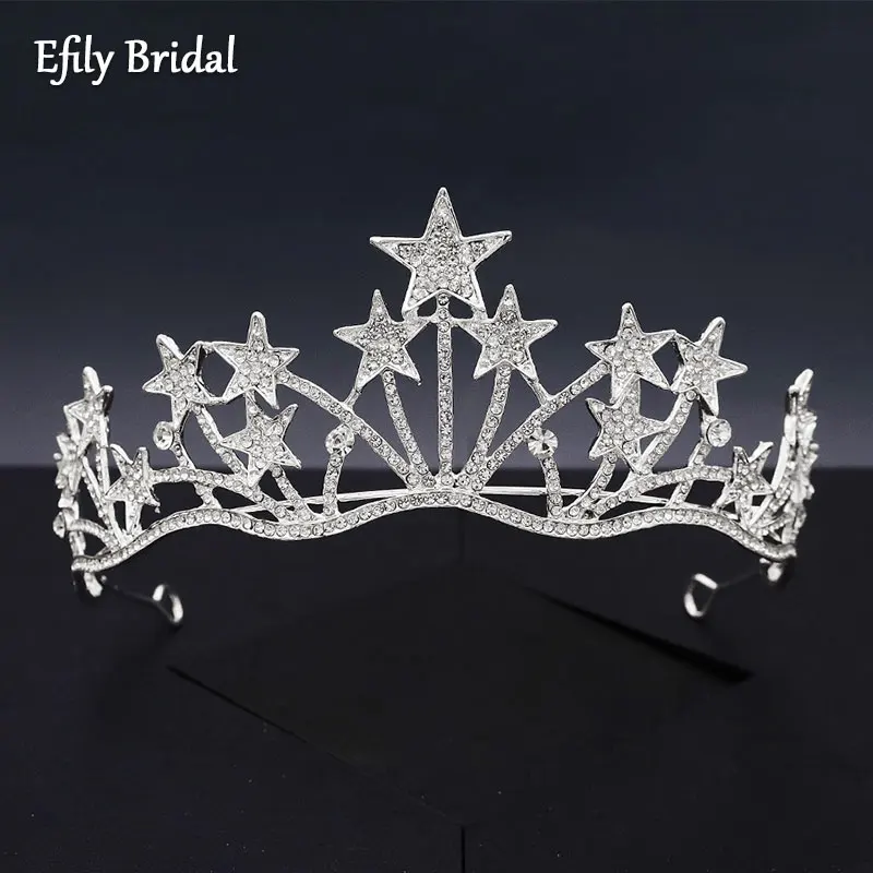 

Efily Rhinestone Star Bridal Crown Wedding Hair Accessories Bride Headpiece Tiaras and Crowns Luxury Jewelry Bridesmaid Gift