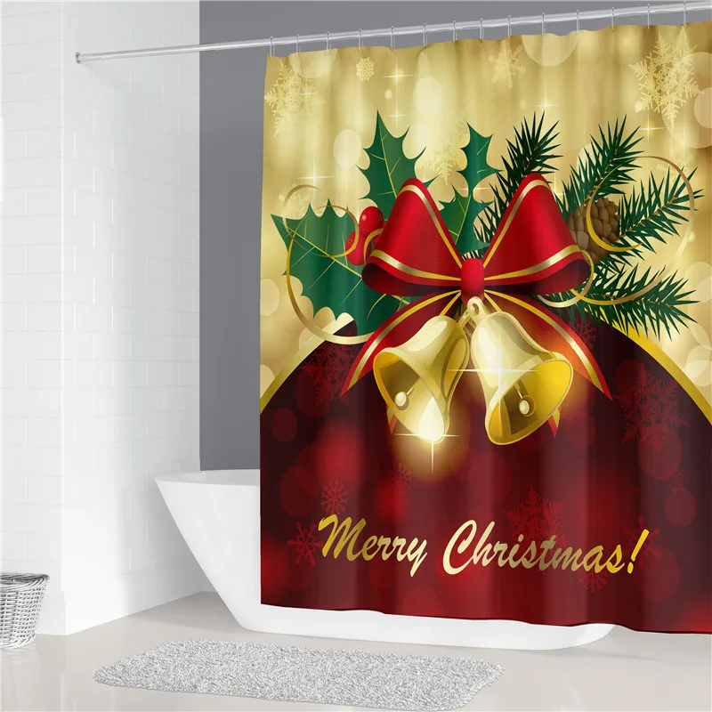 

1PC Red Christmas Bells Print Shower Curtain Polyester Bathroom Bathtub Partition 12 Plastic Hooks Modern Home Decor Supplies