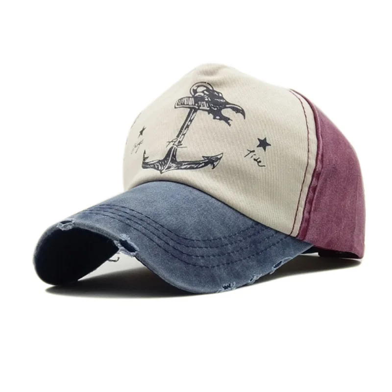 Бейсбольная кепка из потертого хлопка Повседневная Кепка с якорем Snapback летняя в