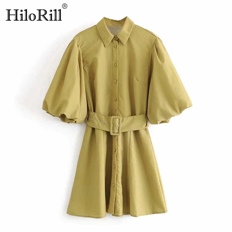 

Летнее однотонное мини-платье HiloRill для женщин, пышное шикарное бандажное платье с короткими рукавами, однобортное элегантное женское плать...