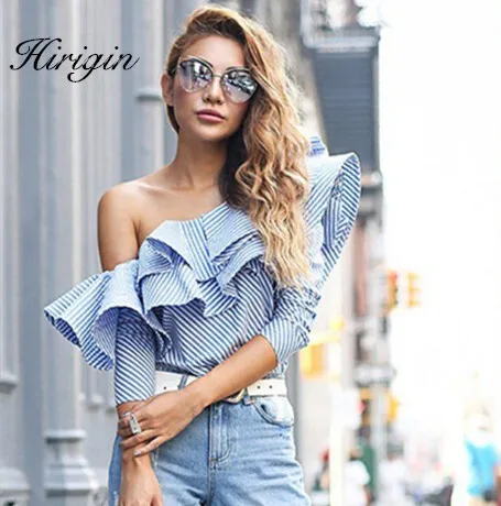 Женская блузка на одно плечо с оборками и длинным рукавом | одежда