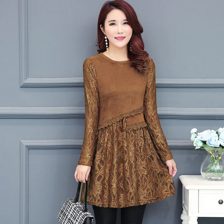 Женское платье мини с кружевом осенне весеннее Платье туника|Женские платья| |