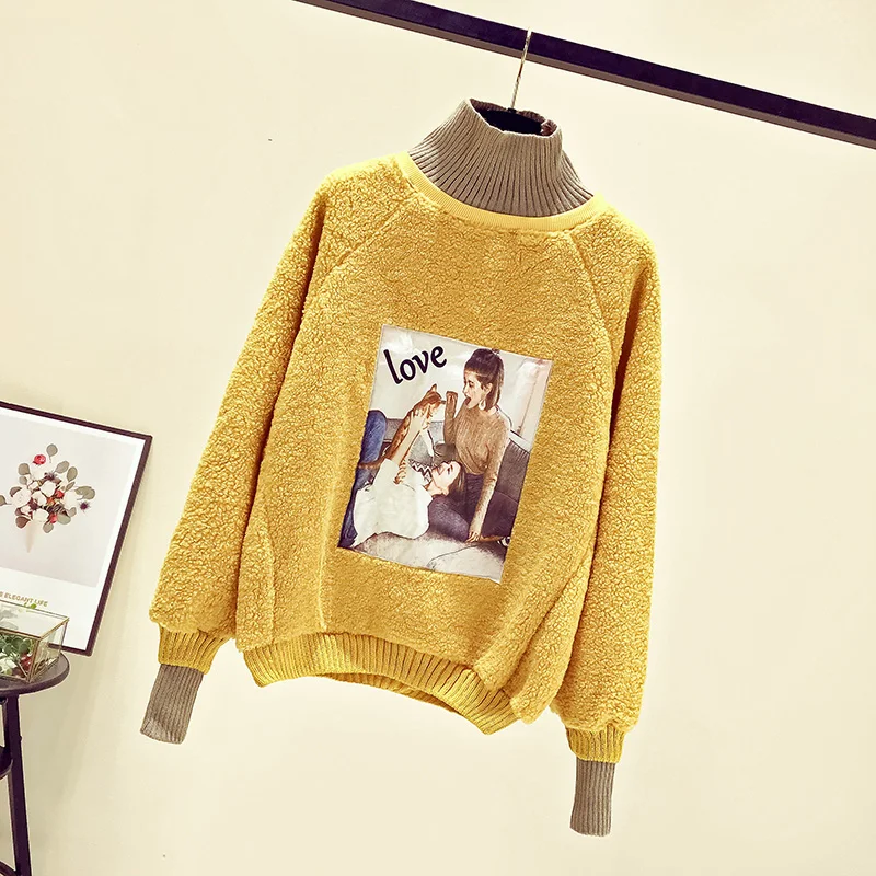 Толстовка Женская зимняя из овечьей шерсти и кашемира с высоким воротником