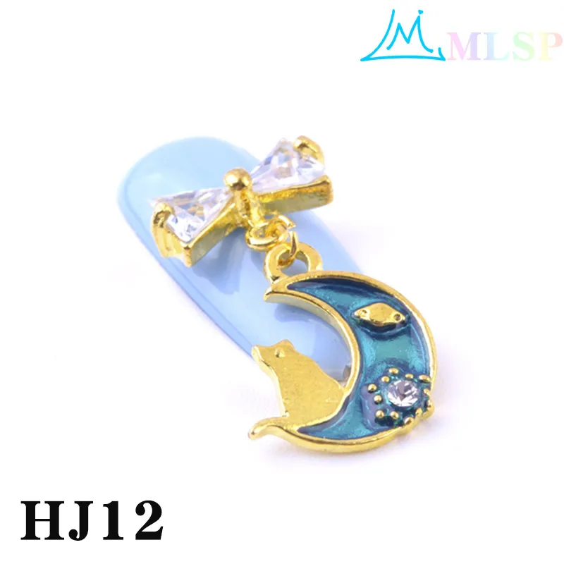 HJ12-10pcs 10 шт./лот, циркониевые украшения для дизайна ногтей, подвесные модели для ногтей, алмазные длинные висячие металлические Стразы для ногтей, изысканные Кристальные Звездные бриллианты - Цвет: HJ12-10pcs