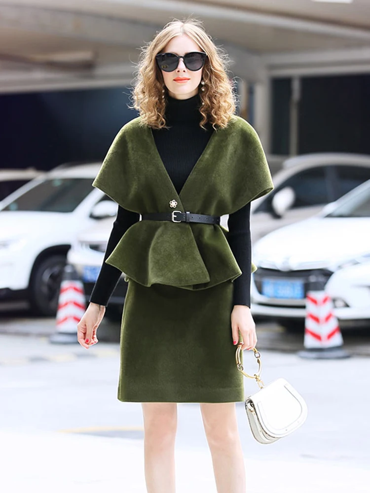 

Top Quality Women's Runway Suit 2019 Autumn Winter Party Outfits Long Sleeve Base Knit Top+Vest+Woolen Skirt 3Pcs Clothing Sets
