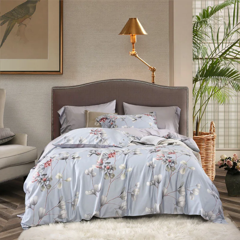 

Claroom Yellow Silky Egyptian cotton Chinoiserie style Birds Plant Duvet Cover Super US King Queen Size Bedding Set
