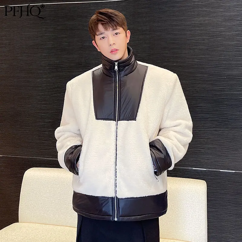 

PFHQ 2021 New Men's Autumn And Winter Ins Trend High-quality Lamb Wool Turtleneck Zipper Contrast Stitching Jacket 21E4998