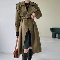 casual trench coat 2020 long windbreaker women korean open switch coat with belt solid long sleeve pockets outerwear z1862
