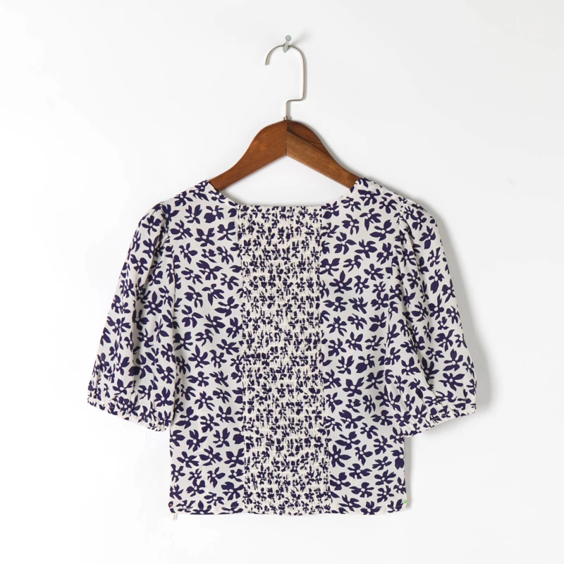 

Summer Women's Casual Printed Square Collar Short Sleeve Slim Fit Shirt