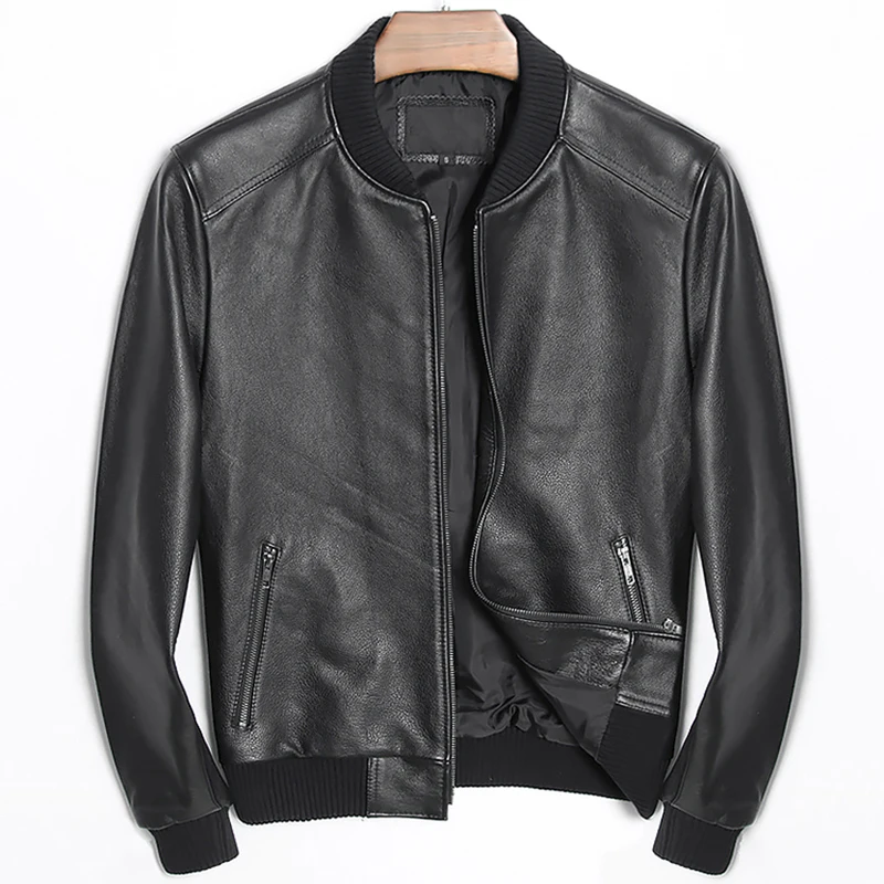 Мужская приталенная авиационная куртка бомбер из натуральной воловьей кожи