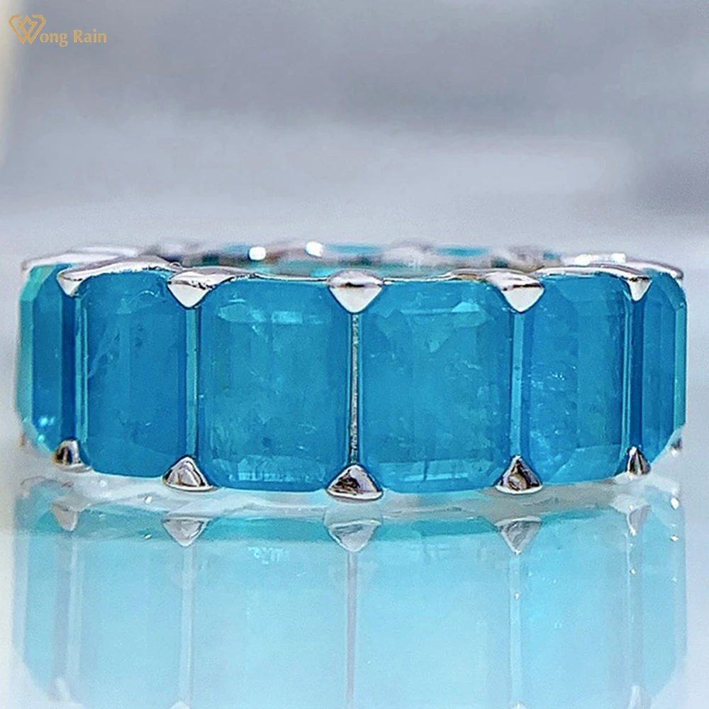 

Wong Rain Simple 100% 925 Sterling Silver 5*7MM Paraiba Tourmaline Gemstone Anniversary Ring For Women Fine Jewelry Wedding Band