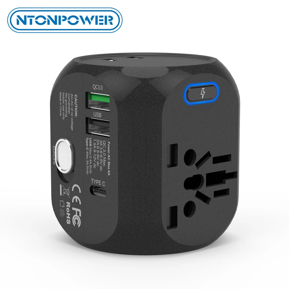 NTONPOWER Универсальный адаптер Все в одном Международный для путешествий с Type C QC3.0