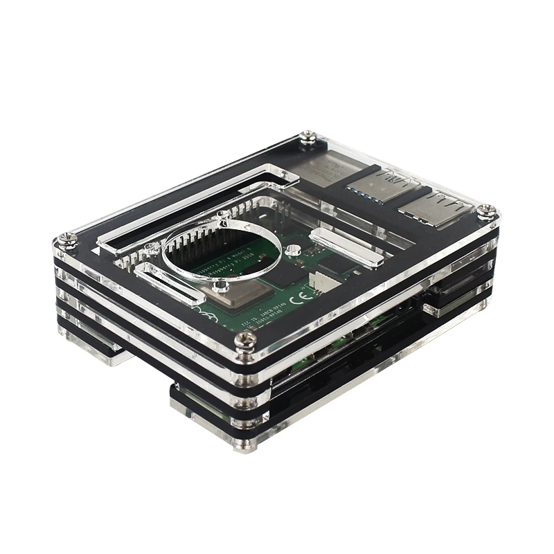 9-слойный акриловый чехол для Raspberry Pi 4 Модель B прозрачный с черным корпусом +