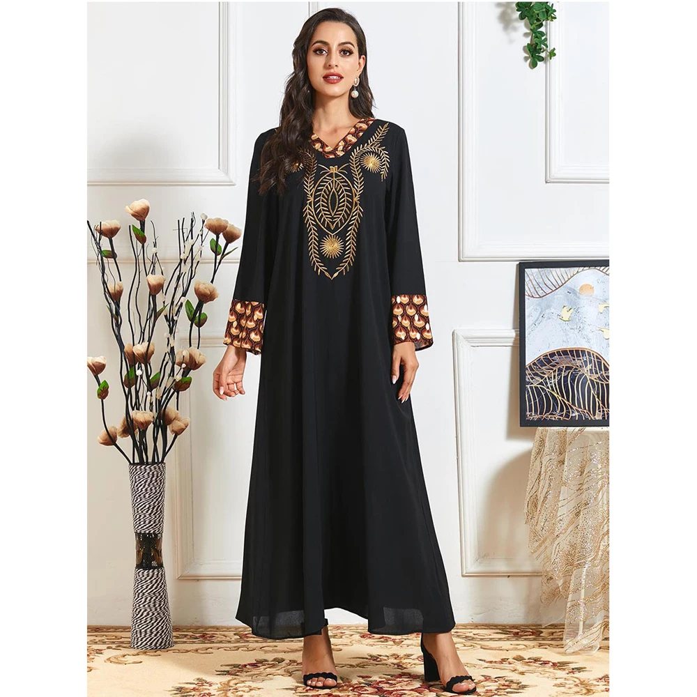 

Dubai Abaya Moroccan Kaftan Ethnic Embroidery Maxi Dress Women Muslim Loose Jilbab Party Gown Robe Turkish Ramadan Islamic Cloth