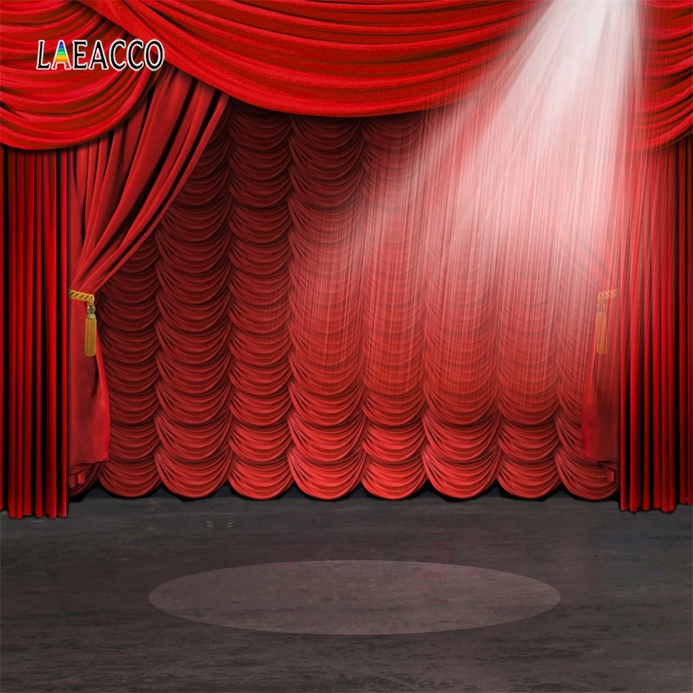 Laeacco детский день рождения Фотофон красный экран занавеска деревянный пол сцены