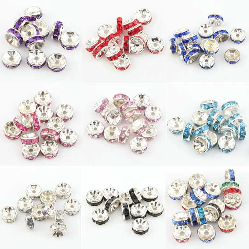 100 шт 8 мм Rhinestone Crystal Spacer Бусины кружева цветок бусины для изготовления ювелирных