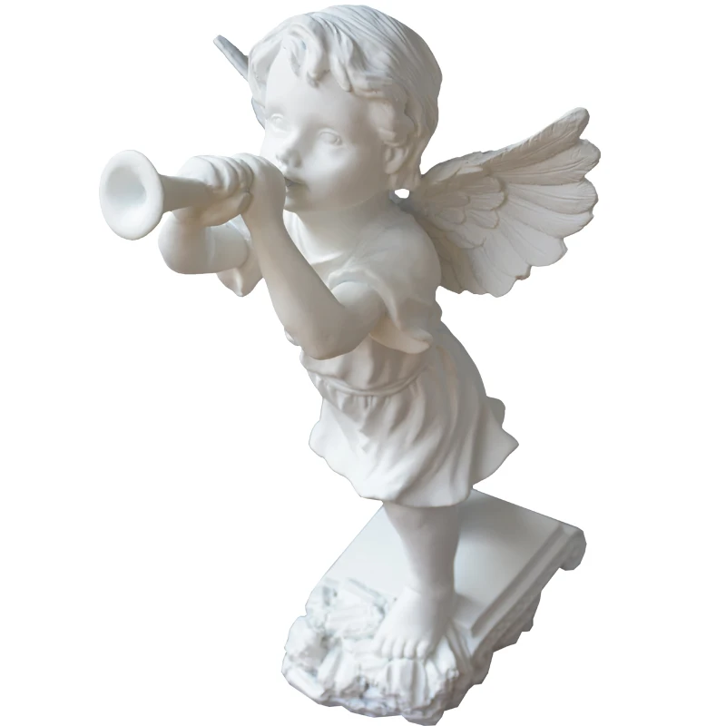 

38CM NORDIC LITTLE ANGEL STATUE ABSTRACT FIGURE BLOW SUONA HORN ARTS SCULPTURE PLASTER RESIN ART&CRAFT HOME DECORATION R2887
