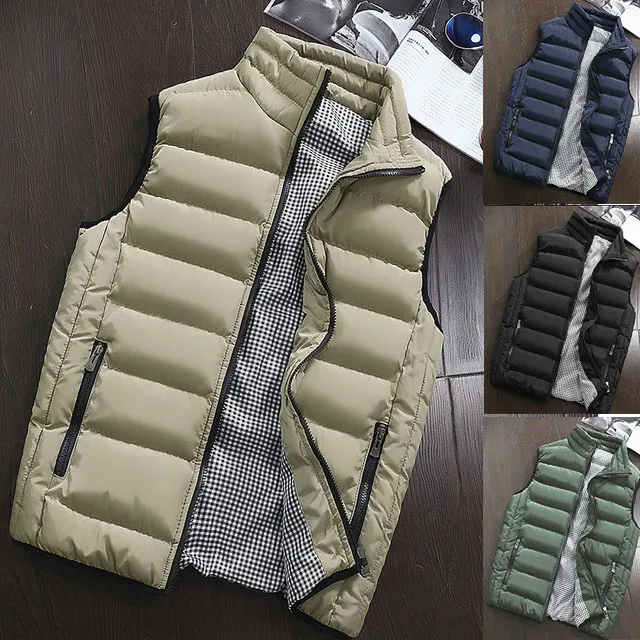 

Khaki Men Warm Vest Jacket Mens Sleeveless Coat Male Autumn Winter Casual Waistcoats for Men Outwear Plus Size Vests Burgundy