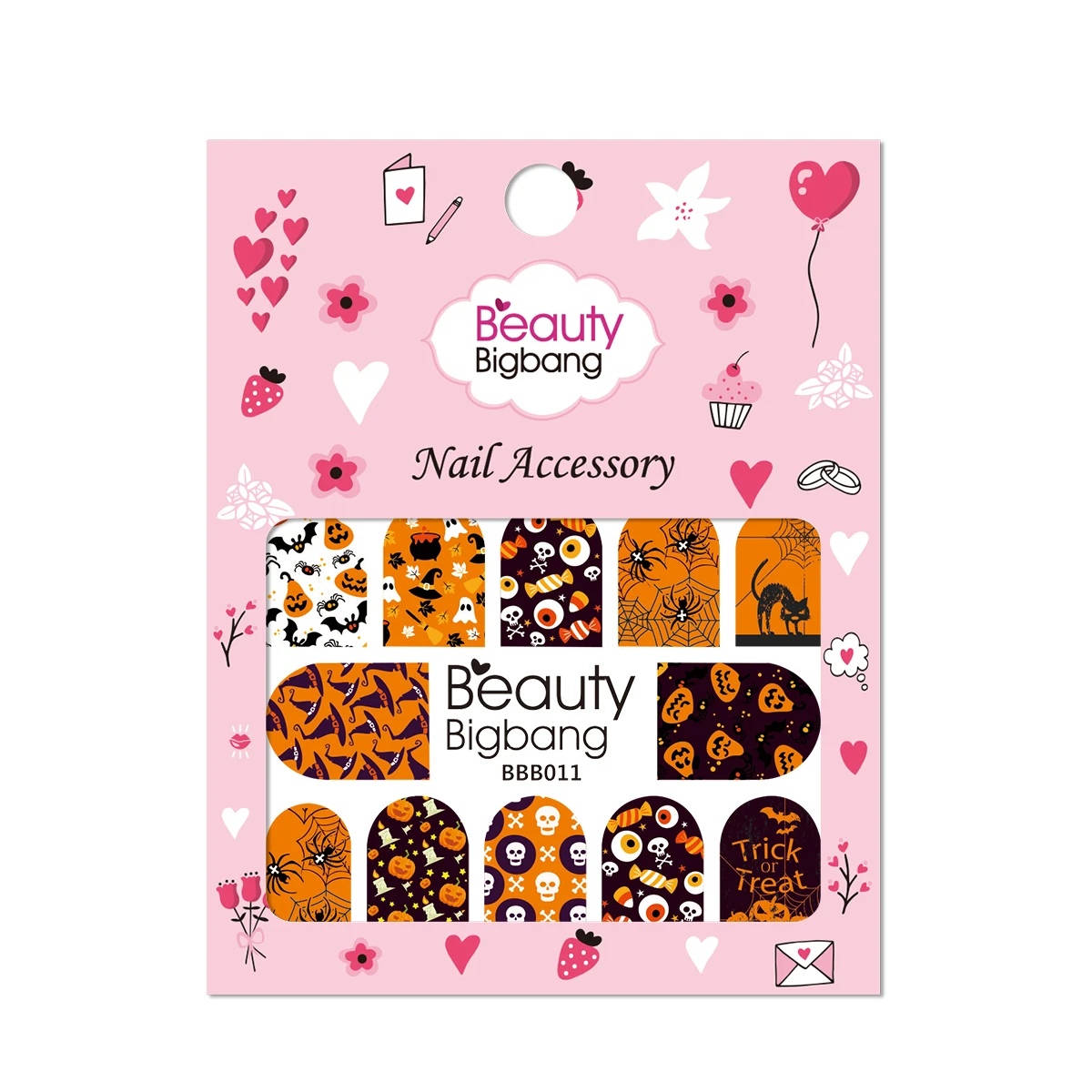 BEAUTYBIGBANG Водные Наклейки для ногтей Хэллоуин череп цветок Тыква волшебник