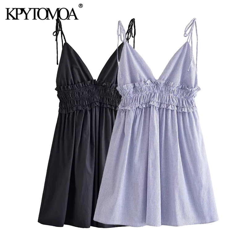 

Женское винтажное мини-платье KPYTOMOA, с оборками, эластичным поясом и открытой спиной, на тонких бретельках, 2021