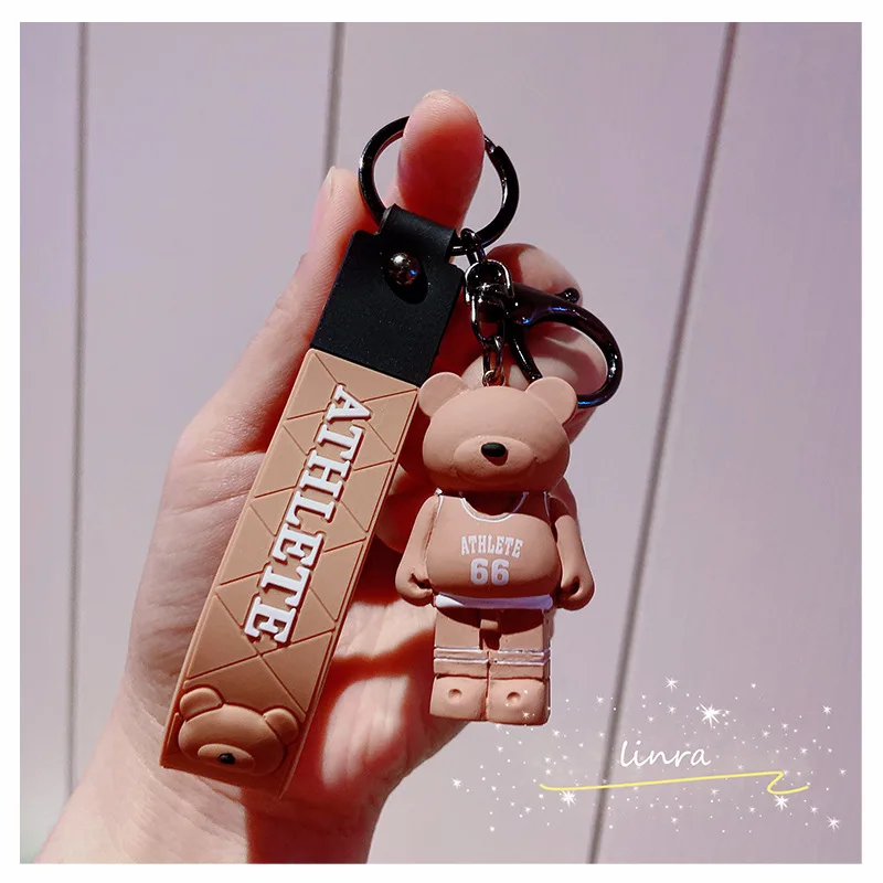

Trend Fashion Sports Bear Keychain Personality Cartoon Toy Men Women Bag Car Key Charm Accessories Pendant Keyring Holder Gift
