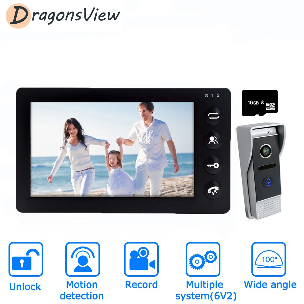 DragonsView видео телефон двери внутренной связи проводной с замком для дома Система