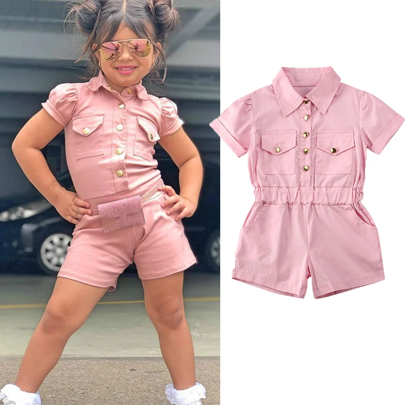 2020 модные детские комбинезоны для девочек на пуговицах однотонный комбинезон с