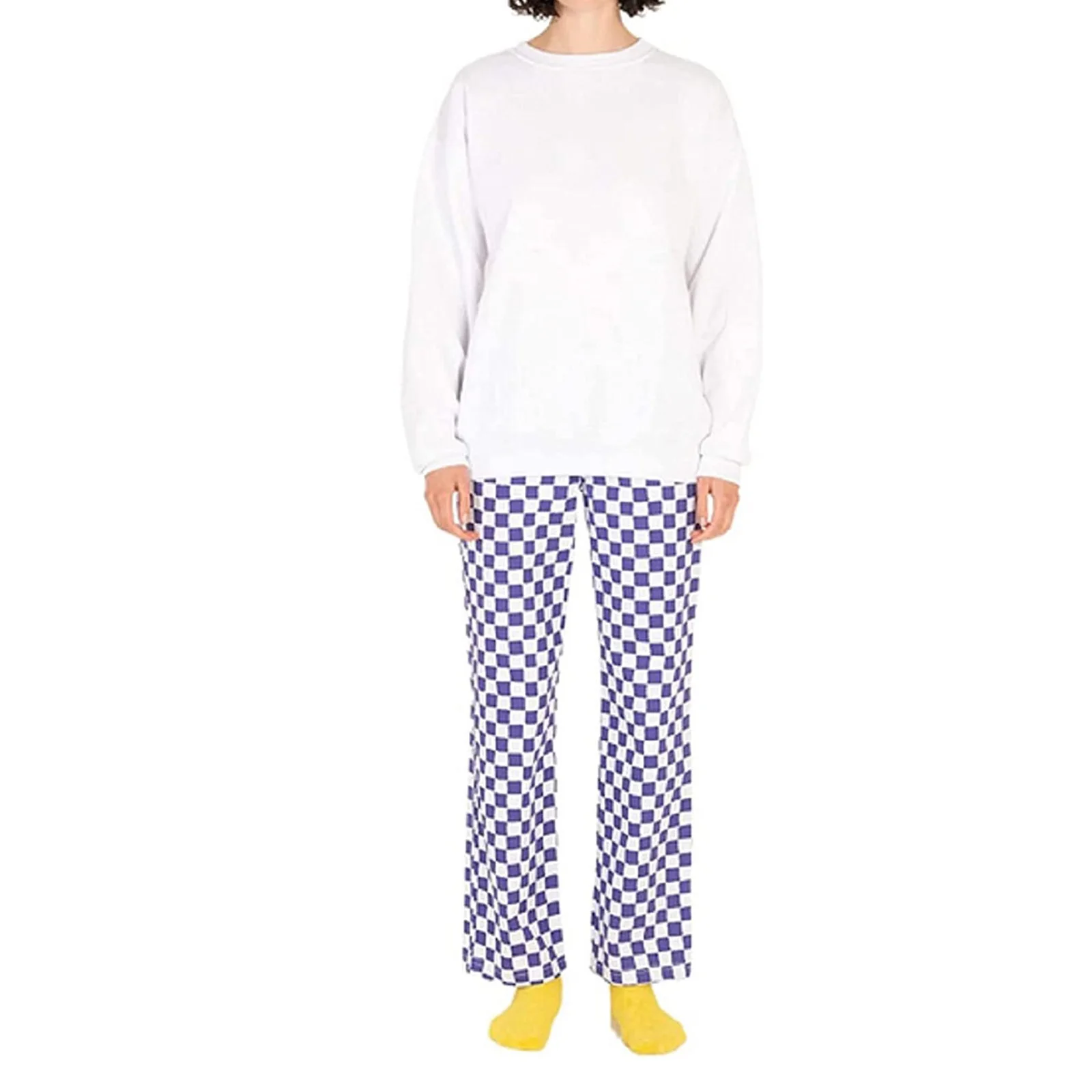 

Purple White y2k Trousers Female Fashion High Waist Plaid Printed Wild Casual Full Length Straight Leg Lounge Pants 2021