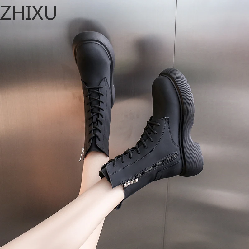 

Сапоги женские на платформе, высокие сапоги до колена, ботинки челси, мотоциклетные сапоги для подростков, обувь на плоской подошве