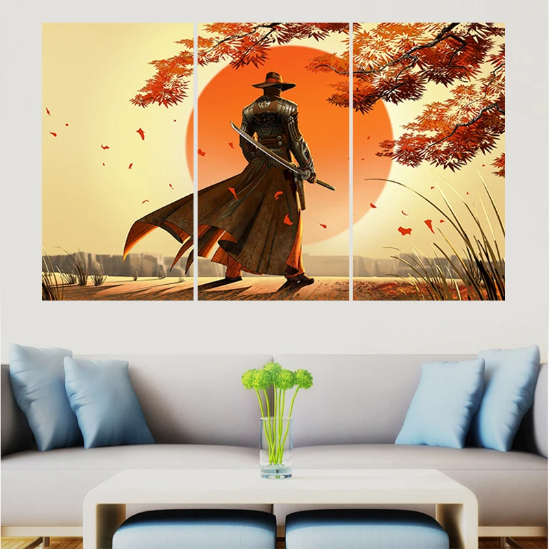 Картины с золотым солнцем Самураем и мечом домашний декор портретная Картина на