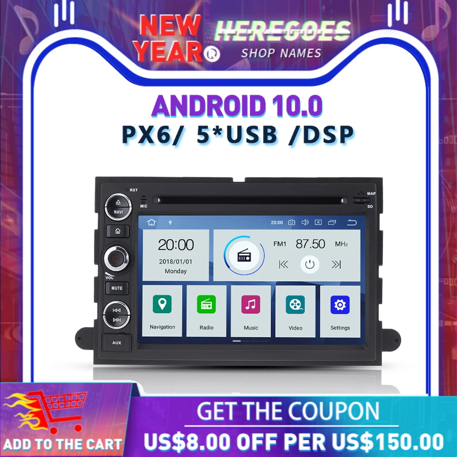 DSP PX6 Android 9 0 4 Гб + 64 ГБ Автомобильный dvd плеер gps карта wifi RDS радио Bluetooth 4. Для Ford Fusion
