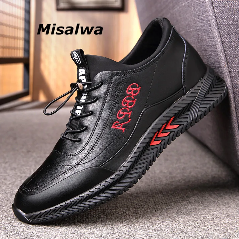 

Misalwa Spring/ Winter 5/7 CM Height Increase Leather Casual Men Outdoor Sneakers Lift Taller Men Elevator Shoes Embroidered