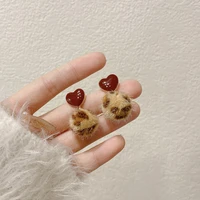 leopard print furry ball heart earrings charm winter fashion jewelry for women accessories brincos pendant wholesale s925 pin