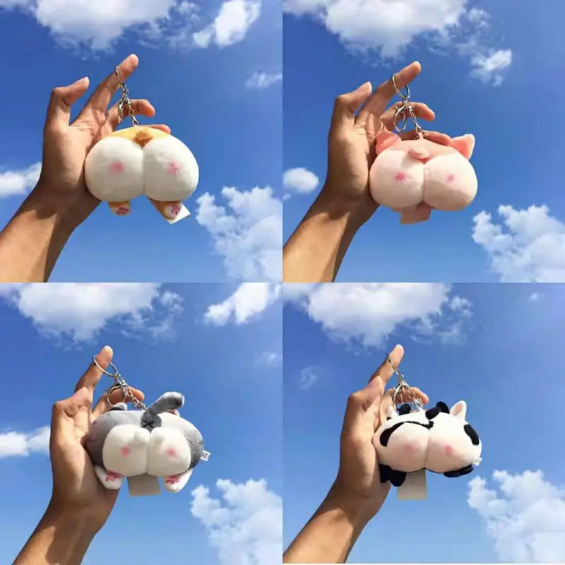 

Cute Animal Fart Fart School Bag Keychain Cartoon Creative Corgi Cow Cat Plush Doll Pendant Keyring Women Kids Pompom Gifts