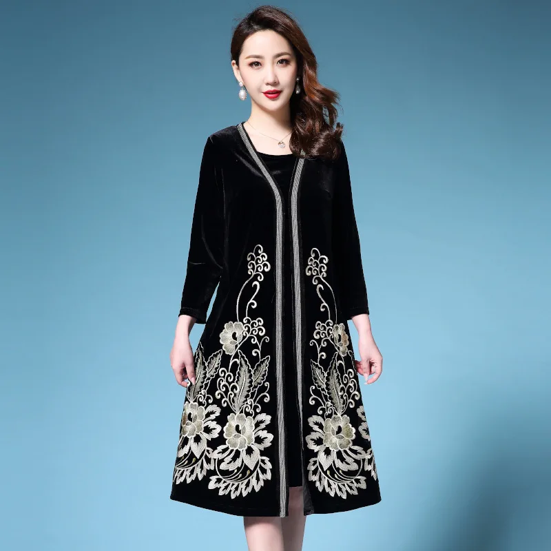 Зимнее женское негабаритное 2019 Золотое бархатное платье высокого класса с