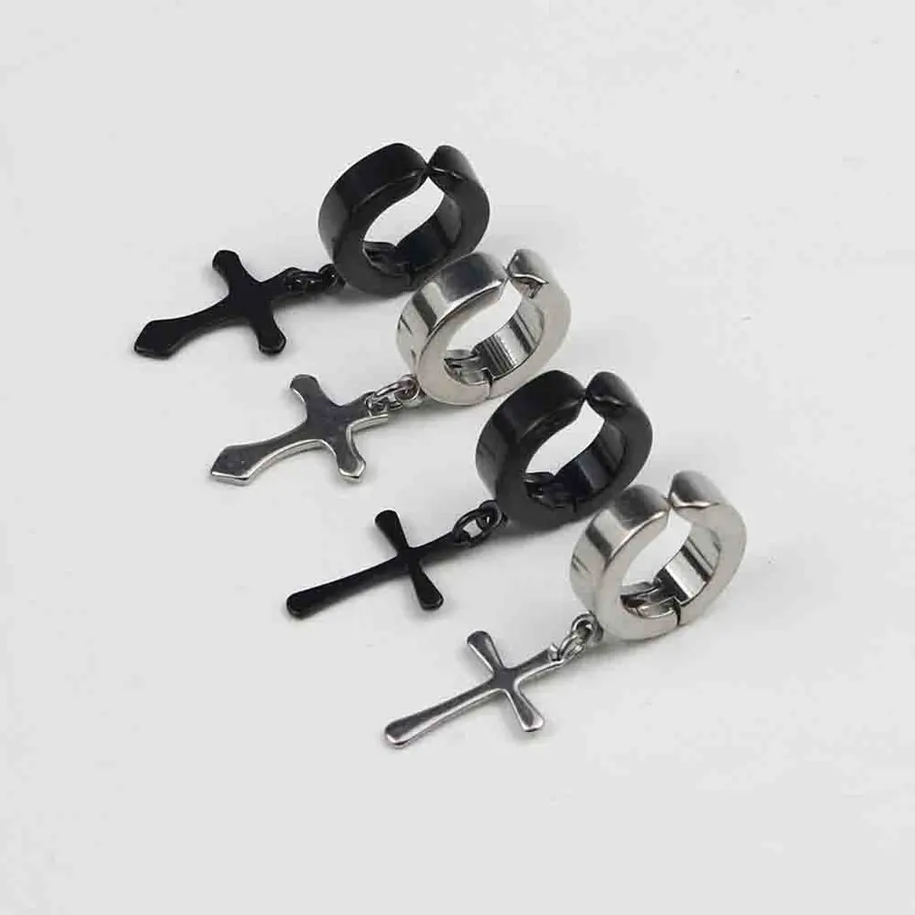 Carlota Vintage Fashionable Cross Design Men Metal Ear Hooks Stud Non Piercing Clip Earrings Fake for Boyfriend | Украшения и