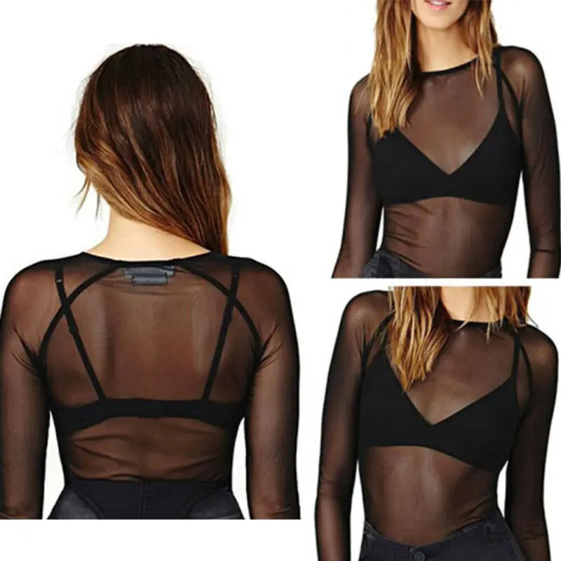 Женская прозрачная сетчатая блузка с длинным рукавом | одежда