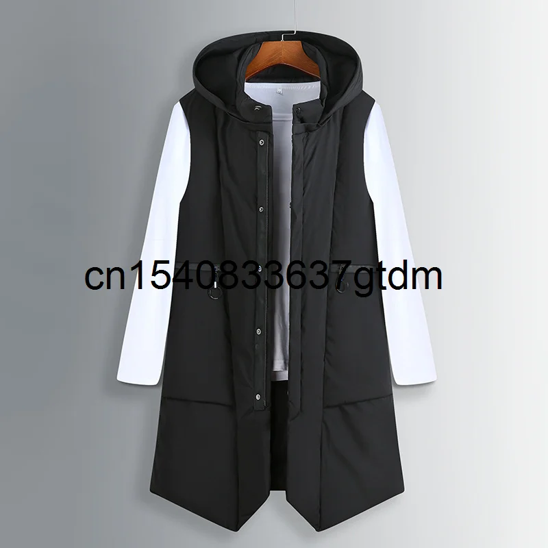 

Сезон осень-зима; Новая мужская полнит размера плюс; Модная обувь для отдыха; Средней длины хлопковый жилет с капюшоном, теплый жилет