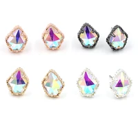 coloful rgb prism crystal stone inlay copper pentagon stud earrings optical glass triangular mini women fashion gift jewelry