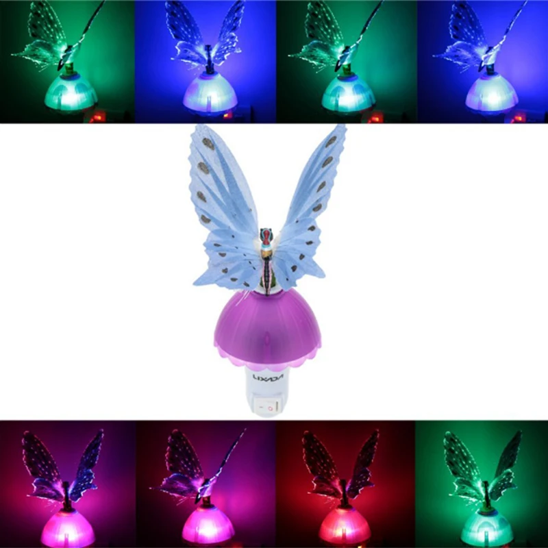 Fiber Optic LED Butterfly Night Light EU/US Plug Smart Sensor Color Changeable Lamp For Baby Kids Room Deco 110-220V | Лампы и
