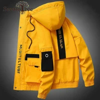 solid color big pocket casual mens jacket large size long sleeve hooded zipper coats