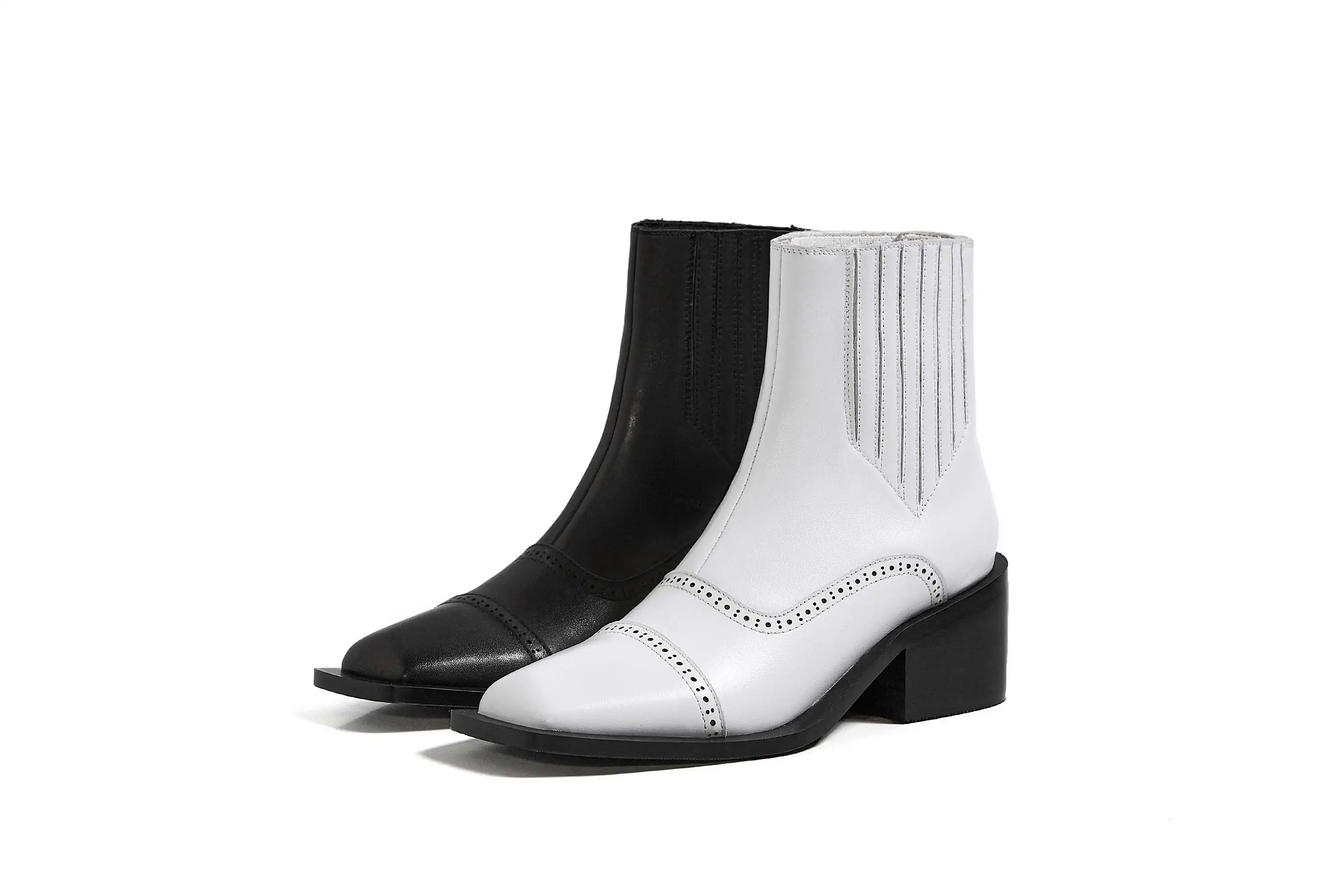 

Lenkisen western style natural leather handmade modern square toe high square heel elastic band young lady punk ankle boots L08