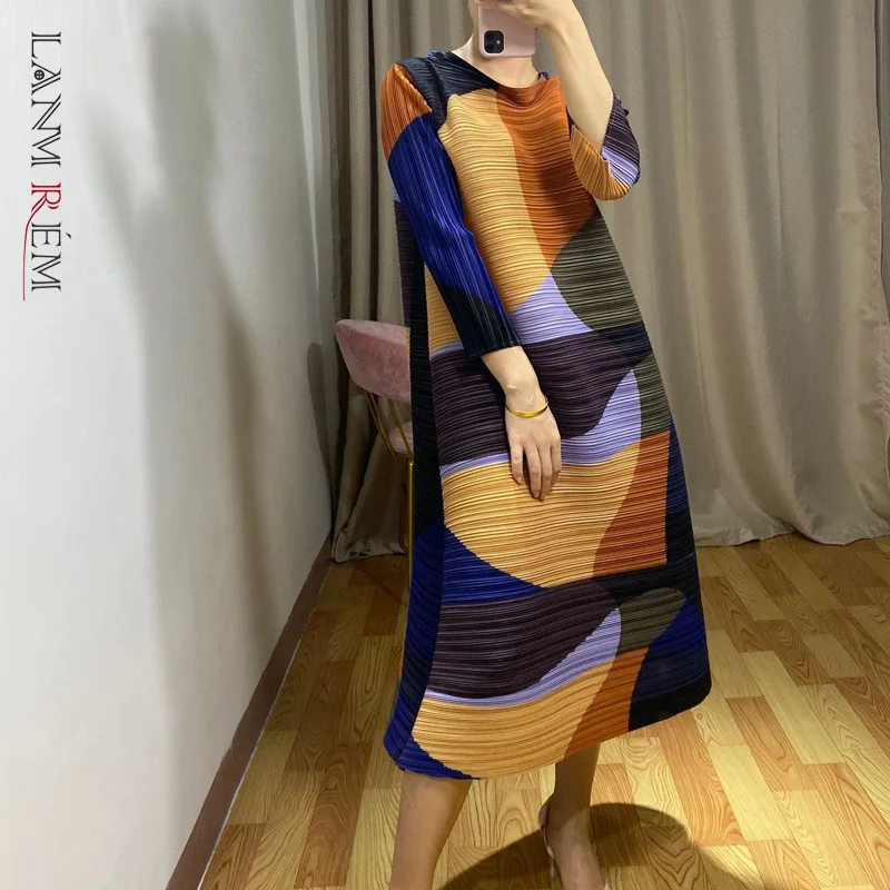 LANMREM 2023 Spring New Stand Collar Printing Dresses For Women Loose Temperament Women's Fashion Tide Clothes YH915
