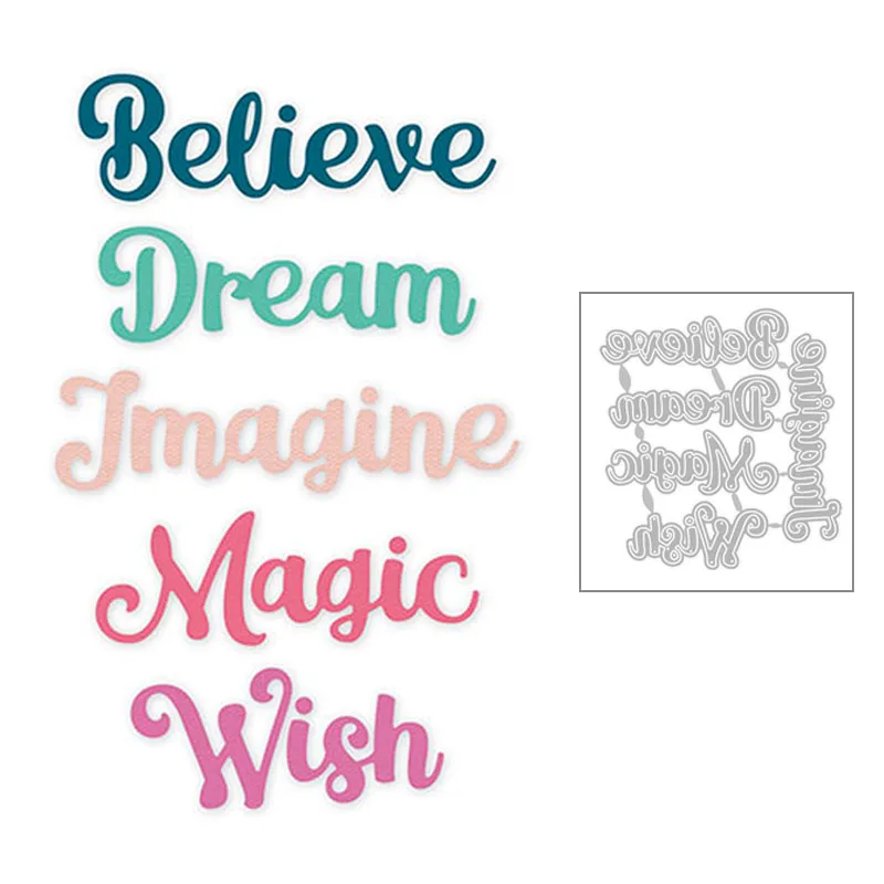 

2020 New Believe Dream Wish Magic Imagine English Words Metal Cutting Dies For Album Greeting Card Scrapbooking Making No Stamps