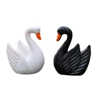 2pclot black white swan figurine decoration mini fairy garden animals statue miniature home desk ornaments resin craft